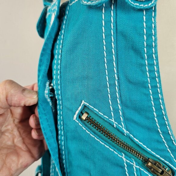 Kawi Jamele Low Rise Stretch Detachable Bib Overall US Size S Teal Denim Japanes - Picture 11 of 13